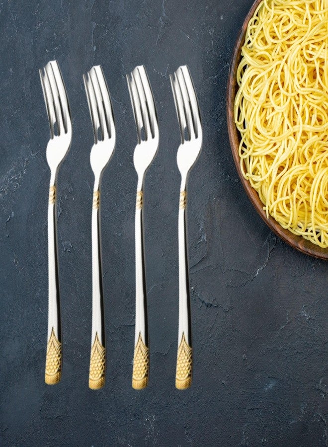 FnS August Premium Food Grade Stainless Steel 24 Karat Gold Plated Dinner Fork for Dessert, Snacks, Noodles and Fruit (Set of 6) - Image 4